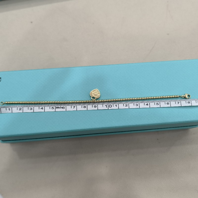 Tiffany/蒂芙尼 herat tag 18K黃金愛心珠珠手鏈 有盒子-2