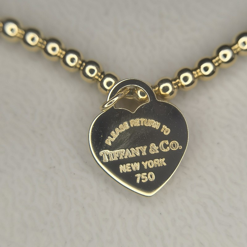 Tiffany/蒂芙尼 herat tag 18K黃金愛心珠珠手鏈 有盒子-4