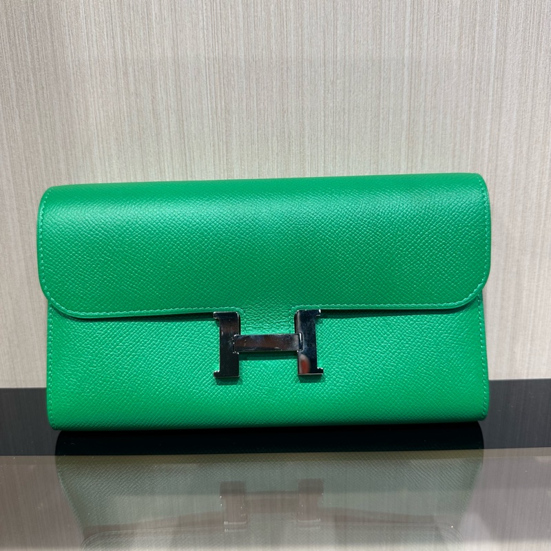 爱马仕Hermes 康康 银扣绿色钱包 长钱包-0
