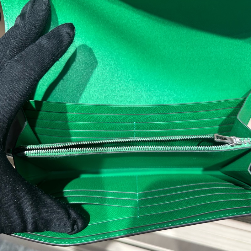爱马仕Hermes 康康 银扣绿色钱包 长钱包-13