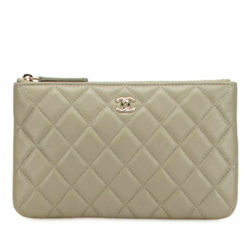 CHANEL Matelasse Coco Mark 經典小號手拿包,綠色,金色金屬配件和小羊皮,女士-0