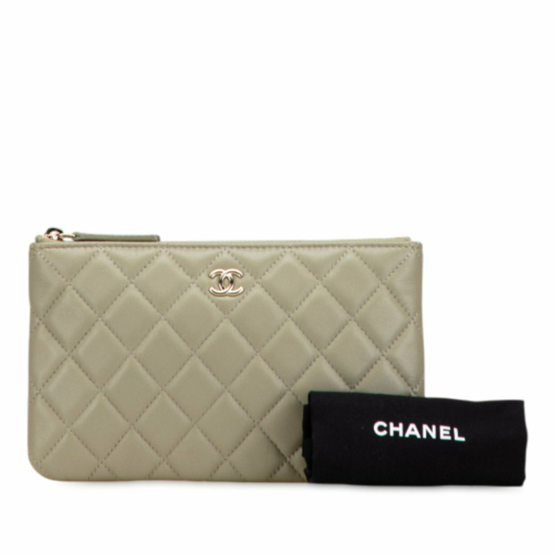 CHANEL Matelasse Coco Mark 經典小號手拿包,綠色,金色金屬配件和小羊皮,女士-9