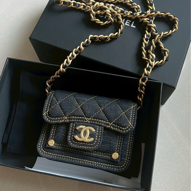 Chanel 迷你 牛仔郵差包 黑牛仔 23P-0