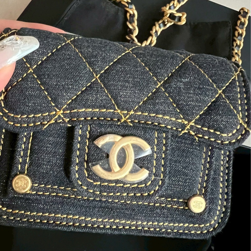 Chanel 迷你 牛仔郵差包 黑牛仔 23P-3