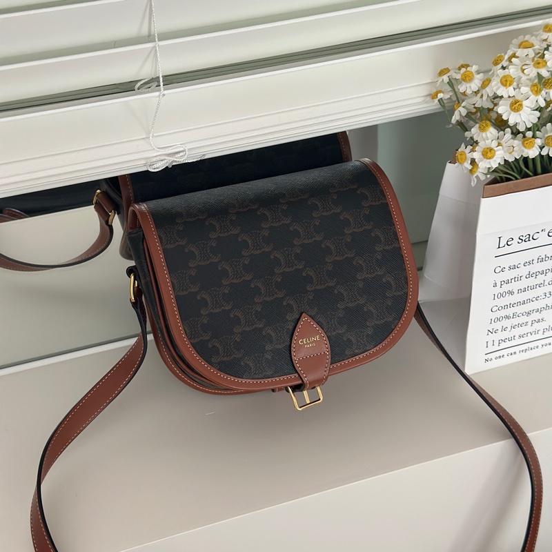 Celine 馬鞍包 FOLCO標誌印花牛皮革中號手袋-0