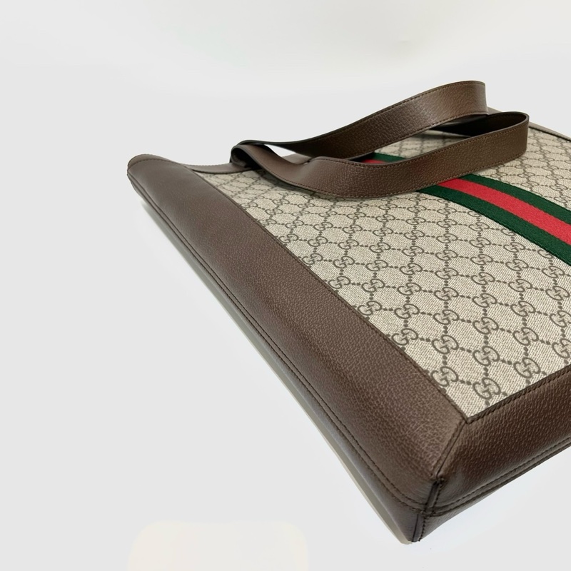 Gucci PVC咖牛皮霧金GG Ophidia大號直立式肩背托特包-4