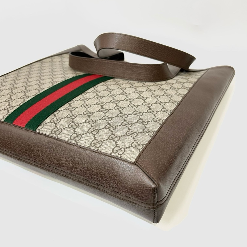 Gucci PVC咖牛皮霧金GG Ophidia大號直立式肩背托特包-6