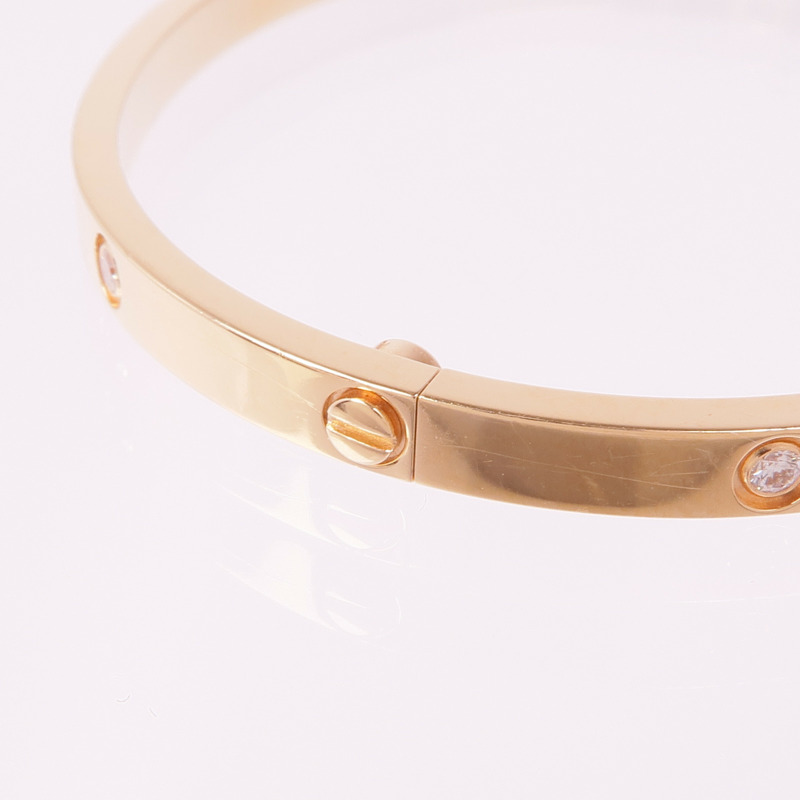 CARTIER 18K玫瑰金Love Bangle 6 Diamonds鑽石手鐲Cartier#16-5