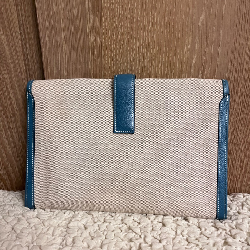 Hermes 中古Jige手拿包.撞色.土耳其藍.絕版品-1