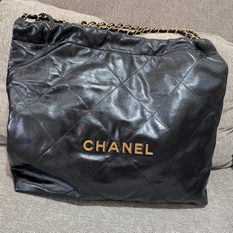 CHANEL 22BAG 中號 經典黑金 狀況新-0