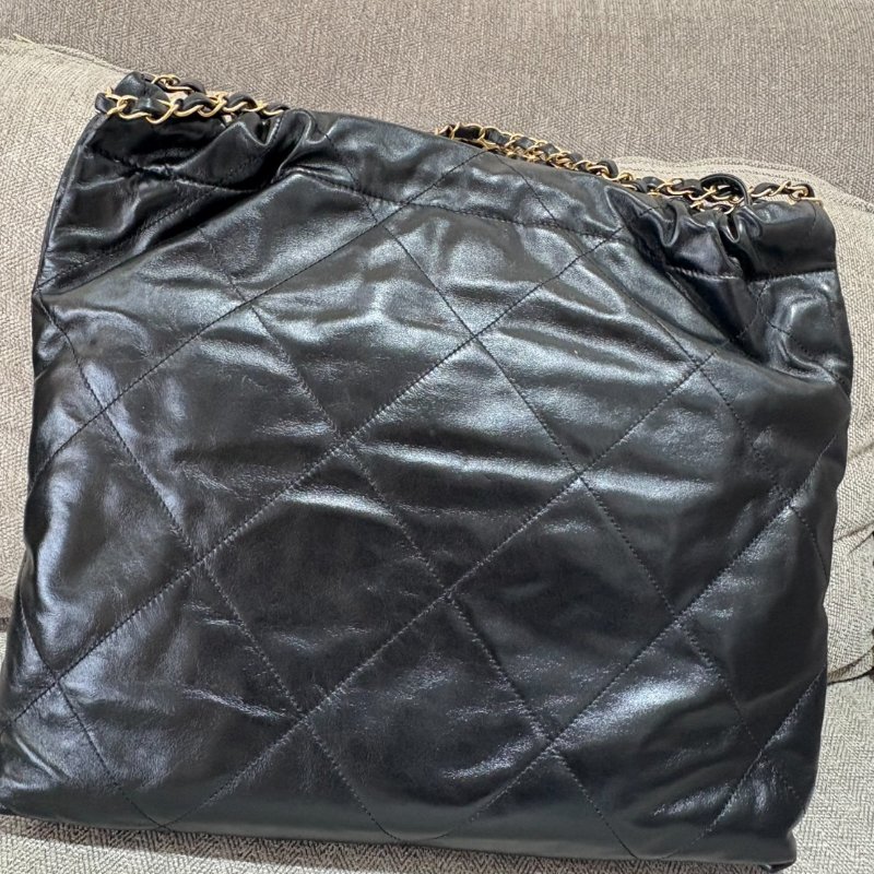 CHANEL 22BAG 中號 經典黑金 狀況新-6