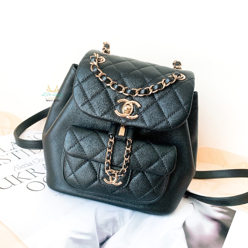 CHANEL 香奈兒 閒置未使用 AS2908 Duma系列 黑色 x 金釦 菱格紋 小號 晶片版 後背包 Backpack-0