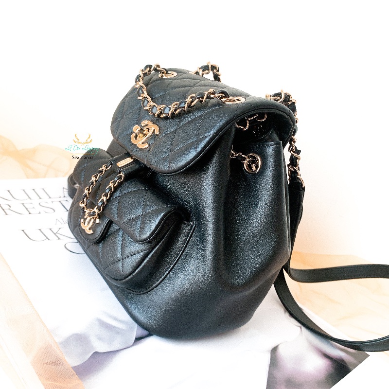 CHANEL 香奈兒 閒置未使用 AS2908 Duma系列 黑色 x 金釦 菱格紋 小號 晶片版 後背包 Backpack-1