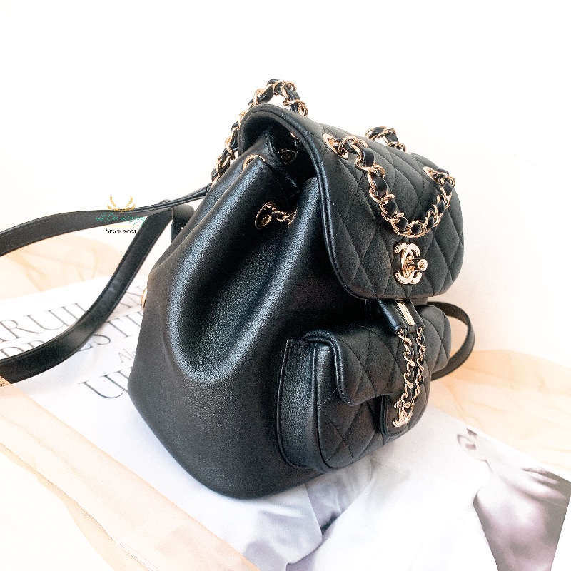 CHANEL 香奈兒 閒置未使用 AS2908 Duma系列 黑色 x 金釦 菱格紋 小號 晶片版 後背包 Backpack-3