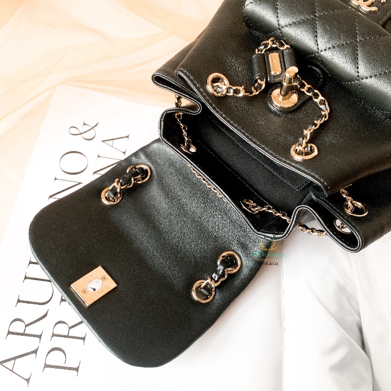 CHANEL 香奈兒 閒置未使用 AS2908 Duma系列 黑色 x 金釦 菱格紋 小號 晶片版 後背包 Backpack-8