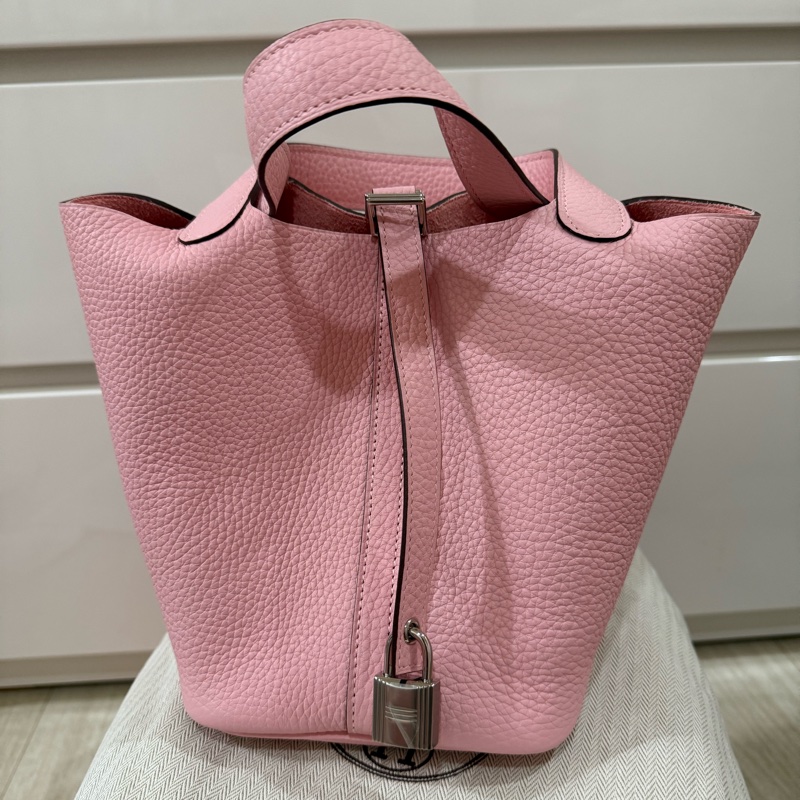 💖Hermes Picotin 18 櫻花粉銀釦 💖 P18 菜籃 99新-0