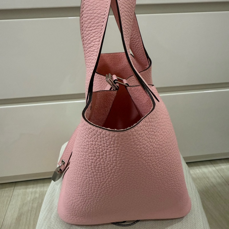 💖Hermes Picotin 18 櫻花粉銀釦 💖 P18 菜籃 99新-3