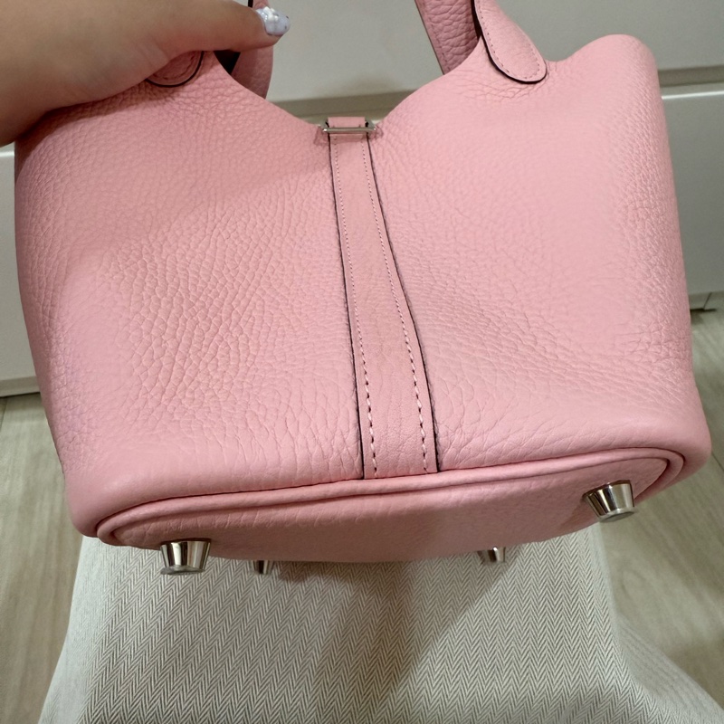 💖Hermes Picotin 18 櫻花粉銀釦 💖 P18 菜籃 99新-20