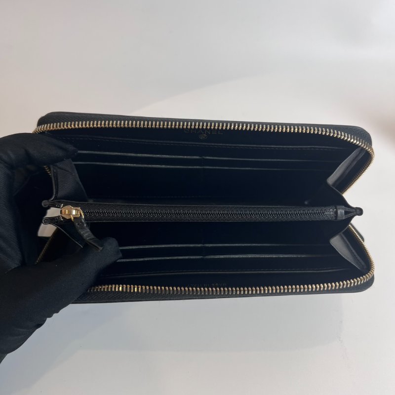 CHANEL CC filigreeㄇ拉長夾荔枝黑26開-5