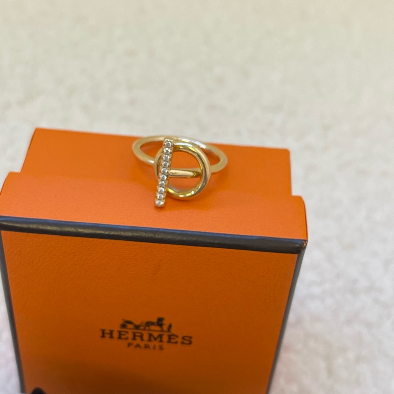 愛馬仕clochette玫瑰金鑲鑽戒指-1