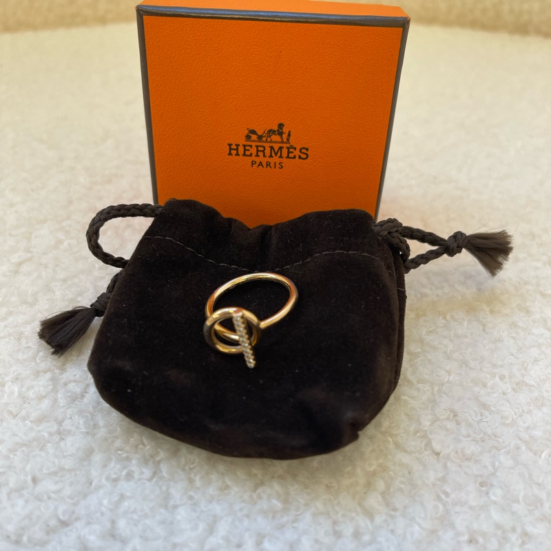 愛馬仕clochette玫瑰金鑲鑽戒指-3