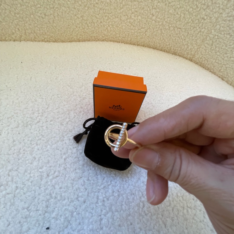 愛馬仕clochette玫瑰金鑲鑽戒指-4