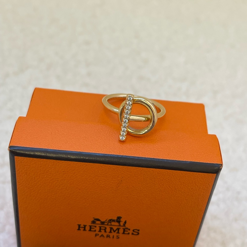 愛馬仕clochette玫瑰金鑲鑽戒指-6