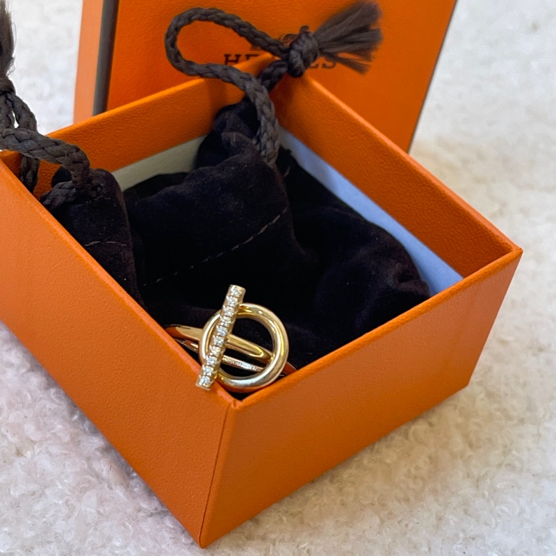 愛馬仕clochette玫瑰金鑲鑽戒指-7