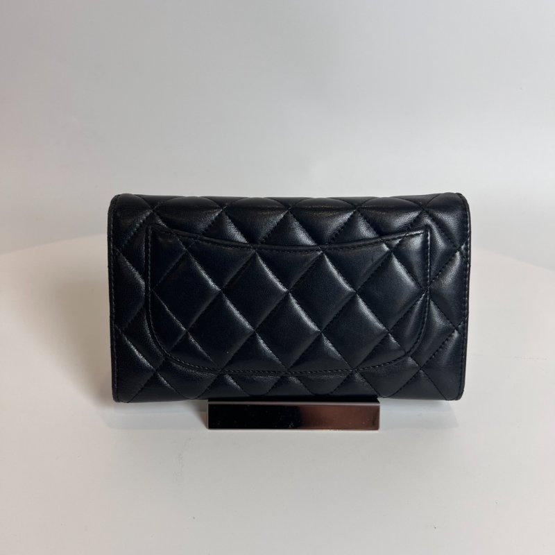 CHANEL CF三折長夾羊皮黑22開-1