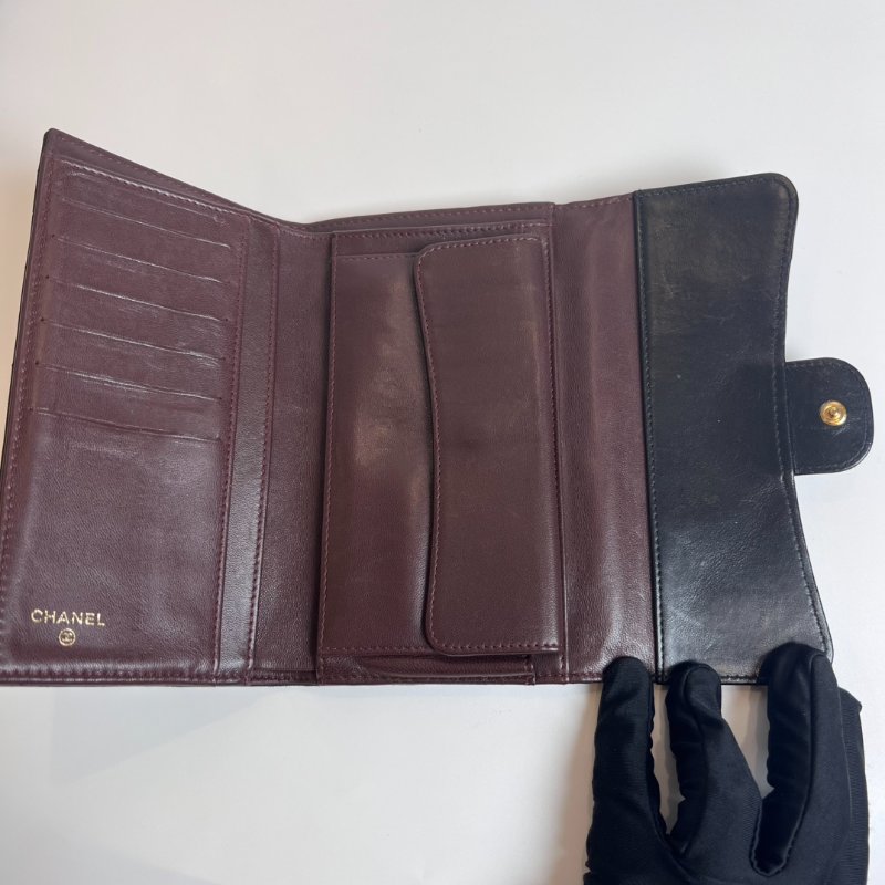 CHANEL CF三折長夾羊皮黑22開-5