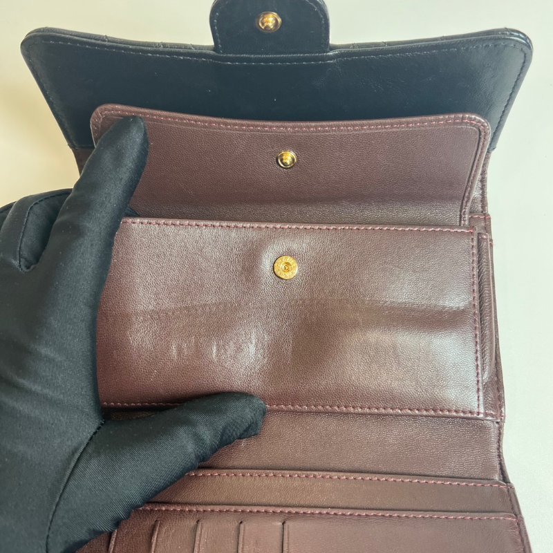 CHANEL CF三折長夾羊皮黑22開-8