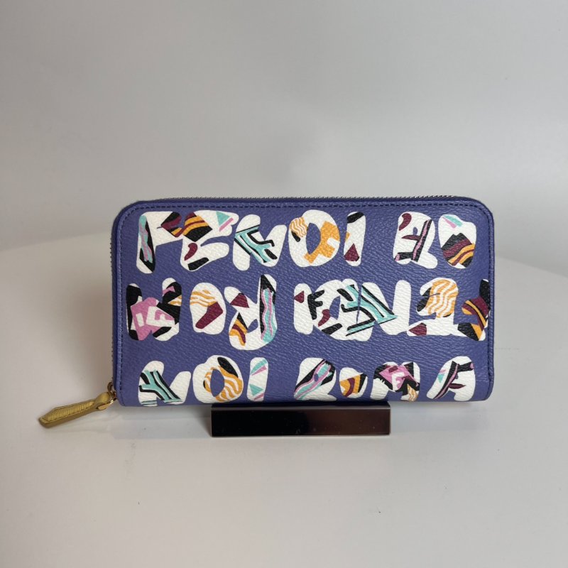 FENDI 紫色印花ㄇ拉長夾-0