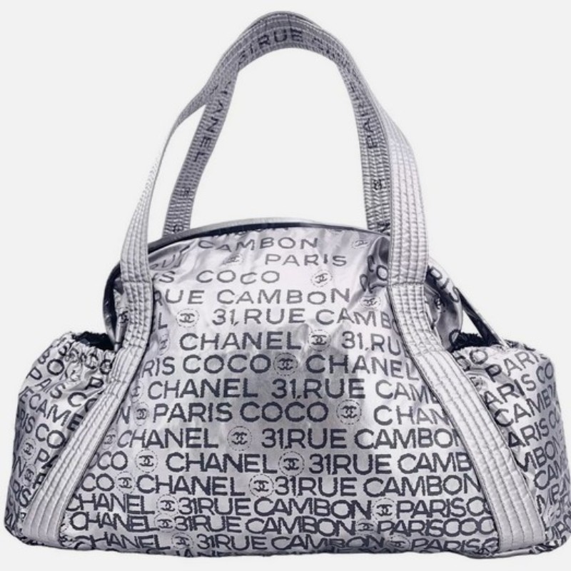 8成新 Chanel Nylon Silver Shoulder Bag-0