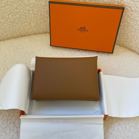 HERMES愛馬仕Calvi Duo卡包金棕色 Epsom小牛皮 帶盒