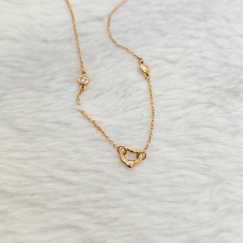 Tiffany 玫瑰金鑲鑽心形手鍊 鏈長18cm-1