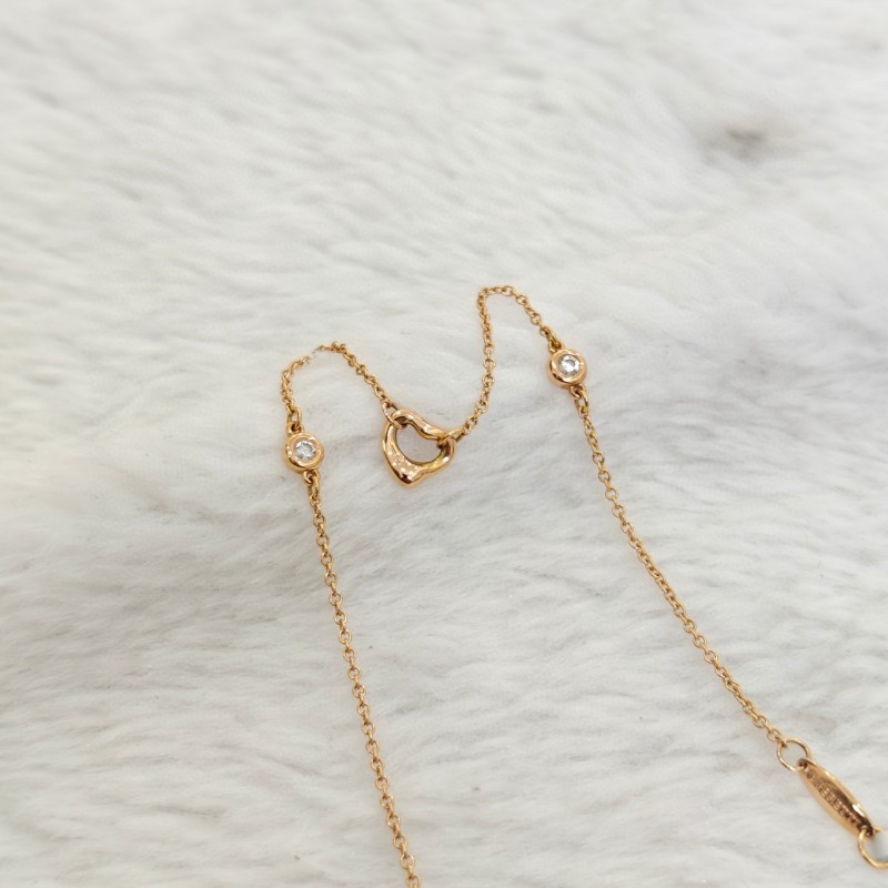 Tiffany 玫瑰金鑲鑽心形手鍊 鏈長18cm-4