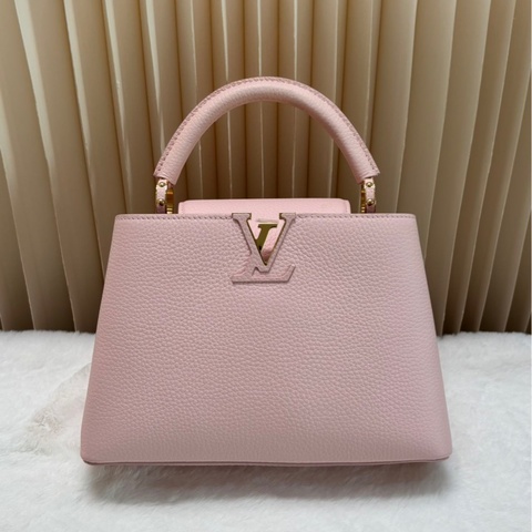 LV Capucines 粉色 荔枝牛皮 BB 金标