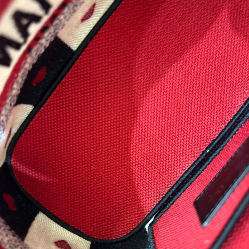DIOR/迪奧 情人節限定 黑白格子配紅心刺繡 雙拉鏈設計 手提包斜背包 化妝包 低長18cm-5