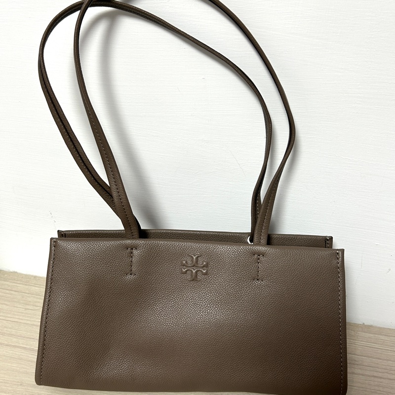 tory burch 灰咖色肩背包 E/W Satchel wild Mus 軟皮-6