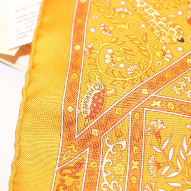 【日本直送】HERMES Gavroche 45 圍巾「Peuple du Vent」真絲橘色正品 sw1607-5