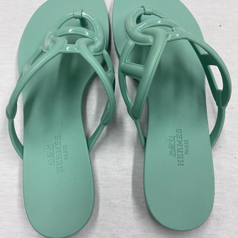 Hermes 小豬拖鞋閒置品绿色-1