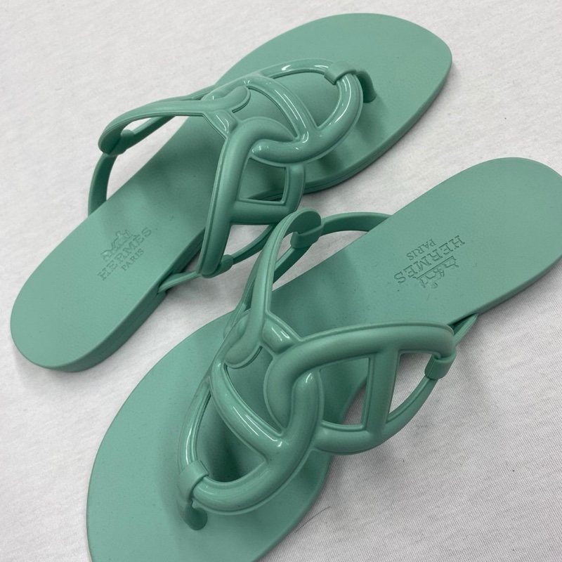 Hermes 小豬拖鞋閒置品绿色-3