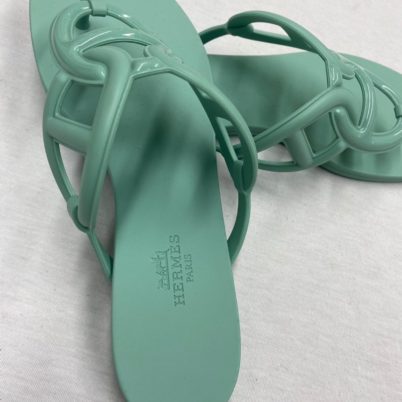 Hermes 小豬拖鞋閒置品绿色-4