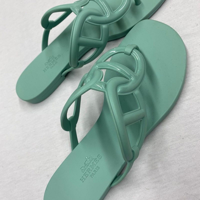 Hermes 小豬拖鞋閒置品绿色-5