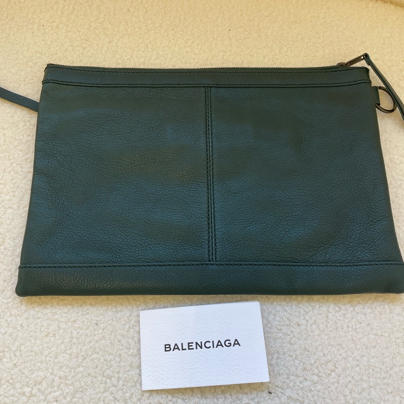 Balenciaga/巴黎世家 墨綠色鉚釘手拿包 機車包 腋下包-1