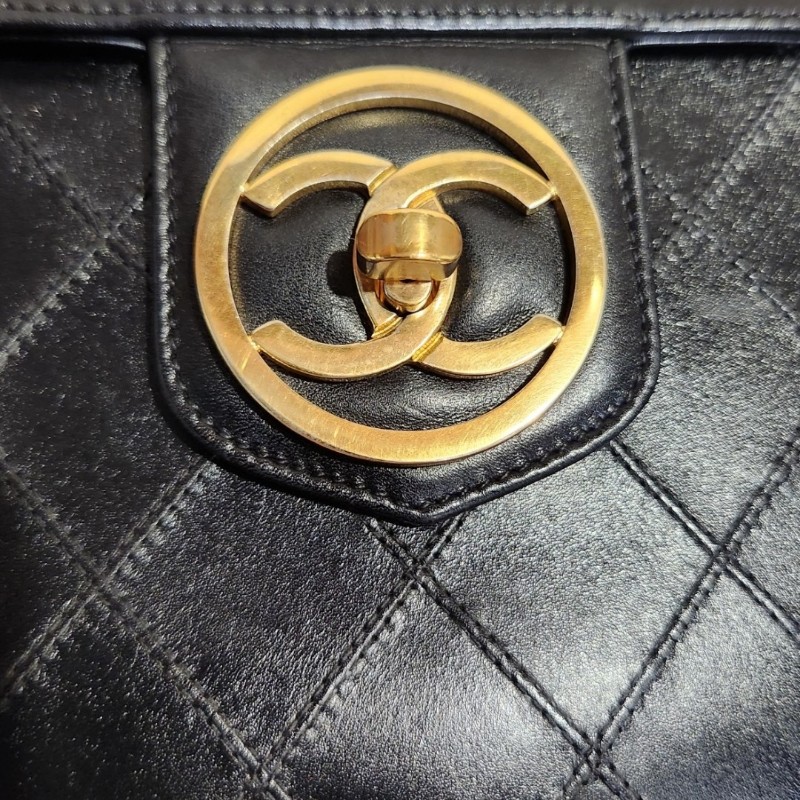 chanel 老香黑金化妝箱手提肩背包-7