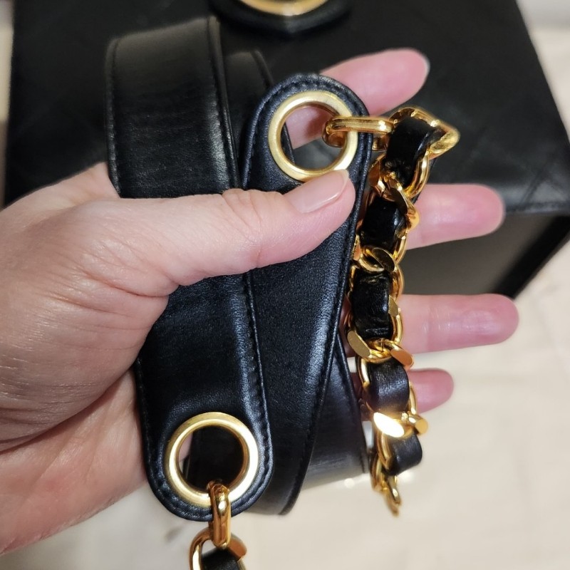 chanel 老香黑金化妝箱手提肩背包-8