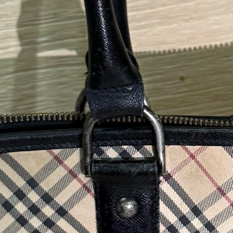 ✨ 閒置 出清 Burberry 格紋 手提包 經典 格紋 黑皮革 拼接 優雅 通勤包 復古 氣質 包包 二手 精品-12