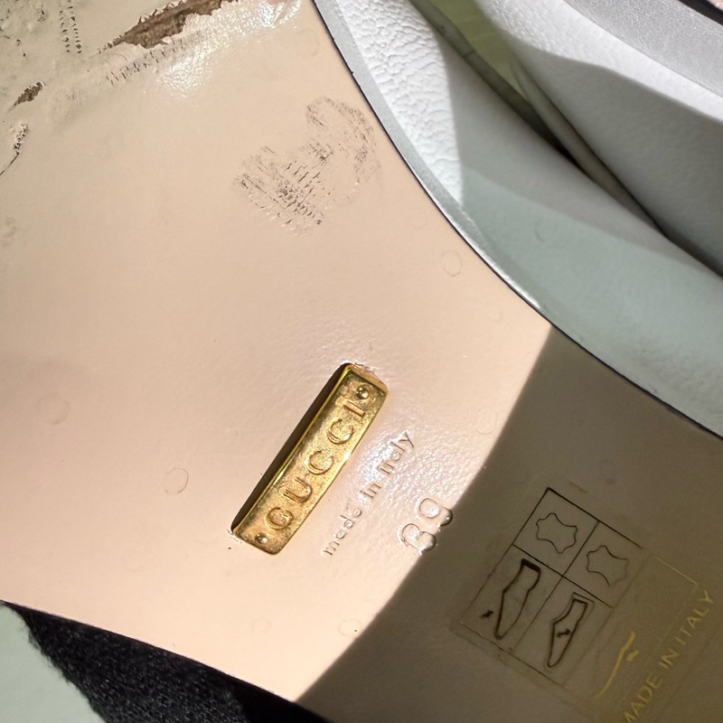✨ 閒置 出清 Gucci 白色 厚底 樂福鞋 金馬銜扣 真皮 女鞋 經典 義大利 精品 GUCCI 方頭 高跟鞋-4