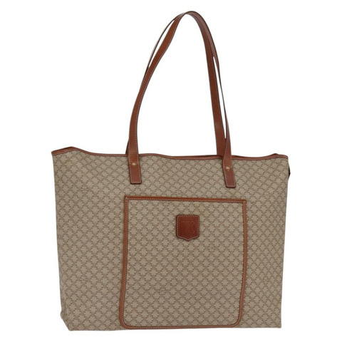 CELINE Macadam 帆布肩背包 PVC 米色金色 正品 144633